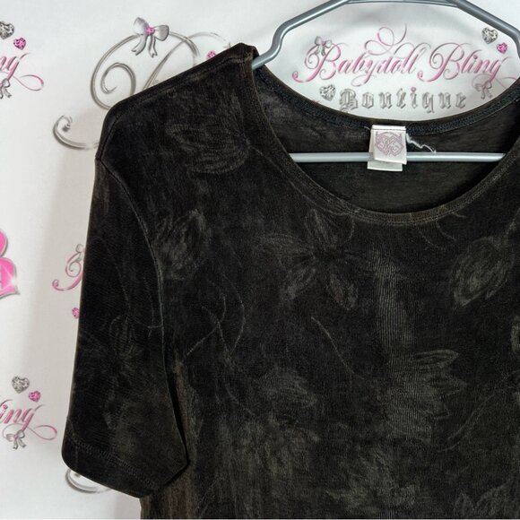 Nap floral tshirt grey unique flowers vintage Classic Black shiny shirt tee Top - Picture 5 of 10